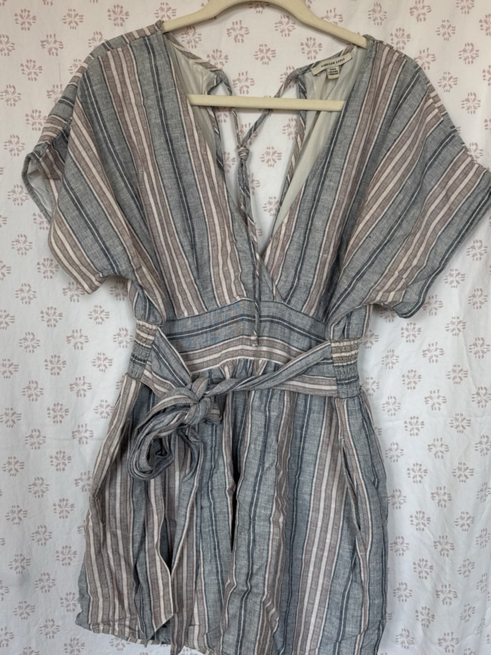 American Eagle Outfitters Striped V-Neck Romper